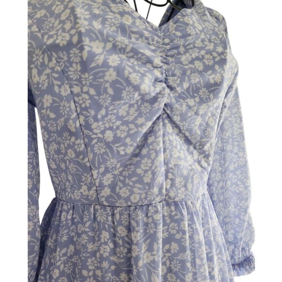 Sincerely Jules Blue Floral Smocked Tiered Maxi Dress XS Cottagecore Boho Puffy - Picture 9 of 13